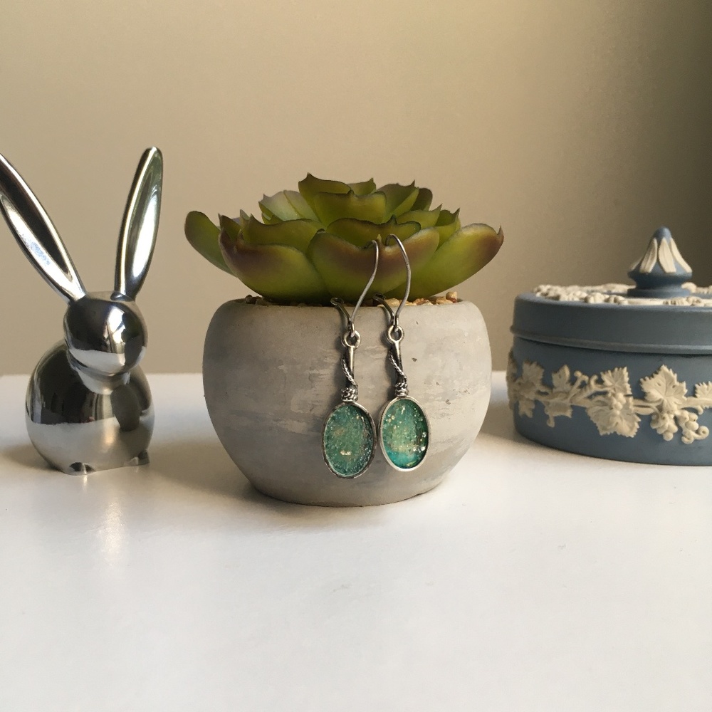 Roman Glass and Sterling Silver Earrings